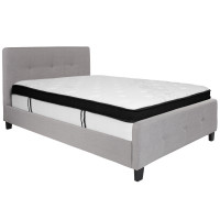 Flash Furniture HG-BMF-26-GG Tribeca Full Size Tufted Upholstered Platform Bed in Light Gray Fabric with Memory Foam Mattress